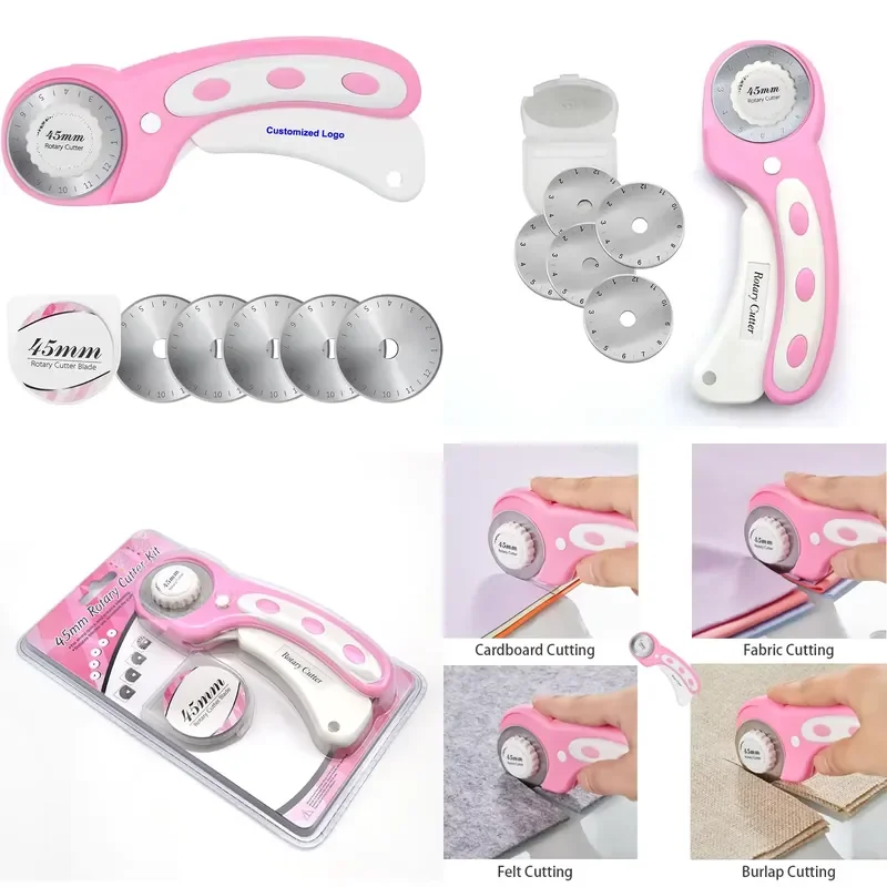 Custom Drawing Services Ergonomic Handle Rolling Cutter 45mm Rotary Cutter for Fabric with Safety Lock