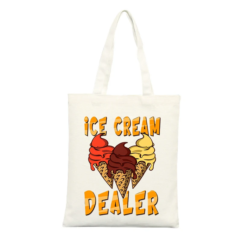 Ice Cream Cone Graphic Canvas Tote Bag, Casual Style for Summer Outings and Daily Use