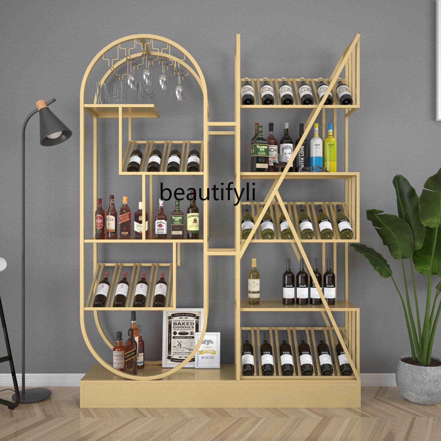 

Wine rack wrought iron floor creative custom display rack partition restaurant storage industrial wind