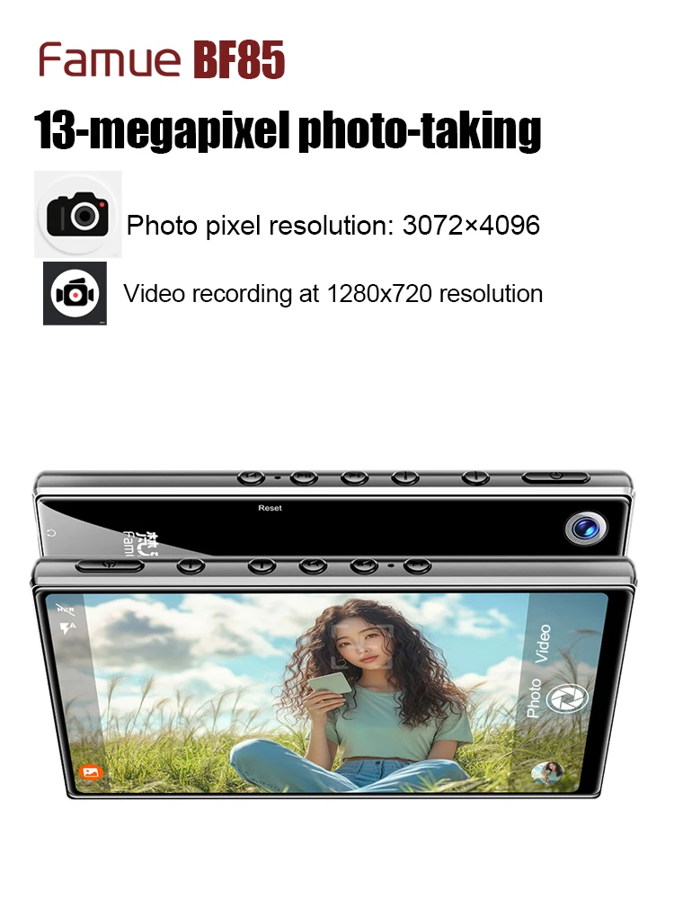Famue mp4 player portátil mp3 player android 13 câmera de 13 megapixels 4g + 32g 4.3 polegadas tela ips bluetooth 5.0 presentes para estudantes
