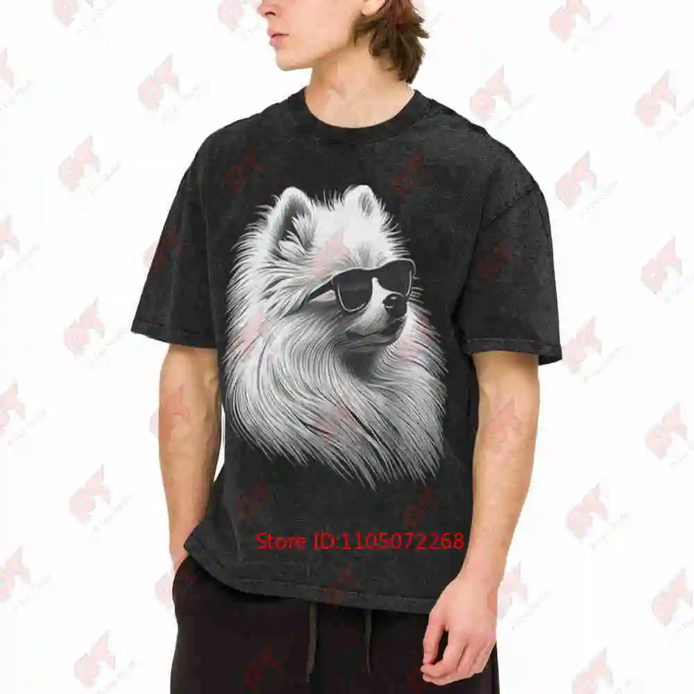 Pomeranian Walking Sunglasses Pet Vintage Washed Tee Pure Cotton T-Shirt
