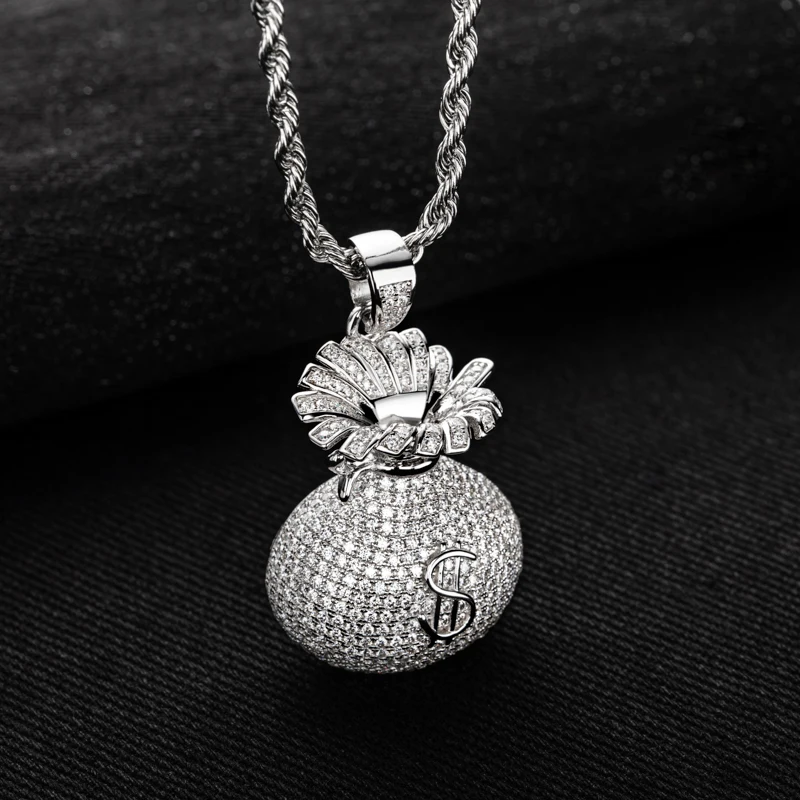MossanRappr 6.1cttw Moissanite Money Bag Pendant Bling Hip Hop Necklace 925 Sterling Silver  Fashion Punk Charm Gifts for Men - Image 5
