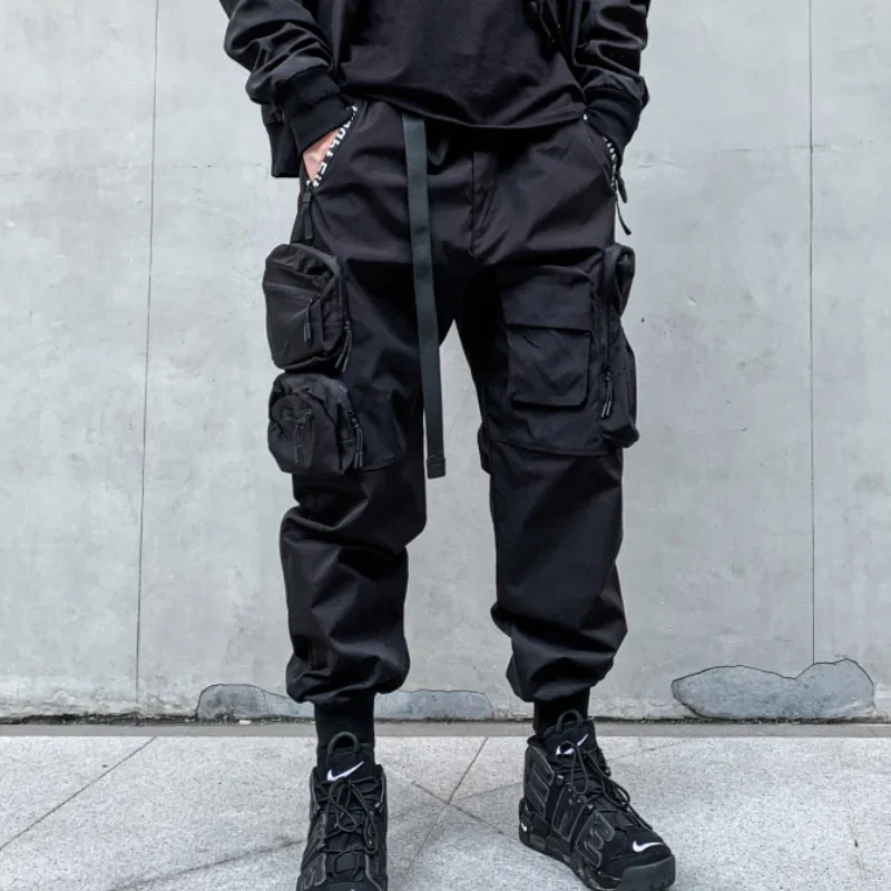 

2022 Autumn Multi-pockets Techwear Cargo Pants Harajuku Punk Street Hip Hop Trousers Ribbon Belt Joggers For Man