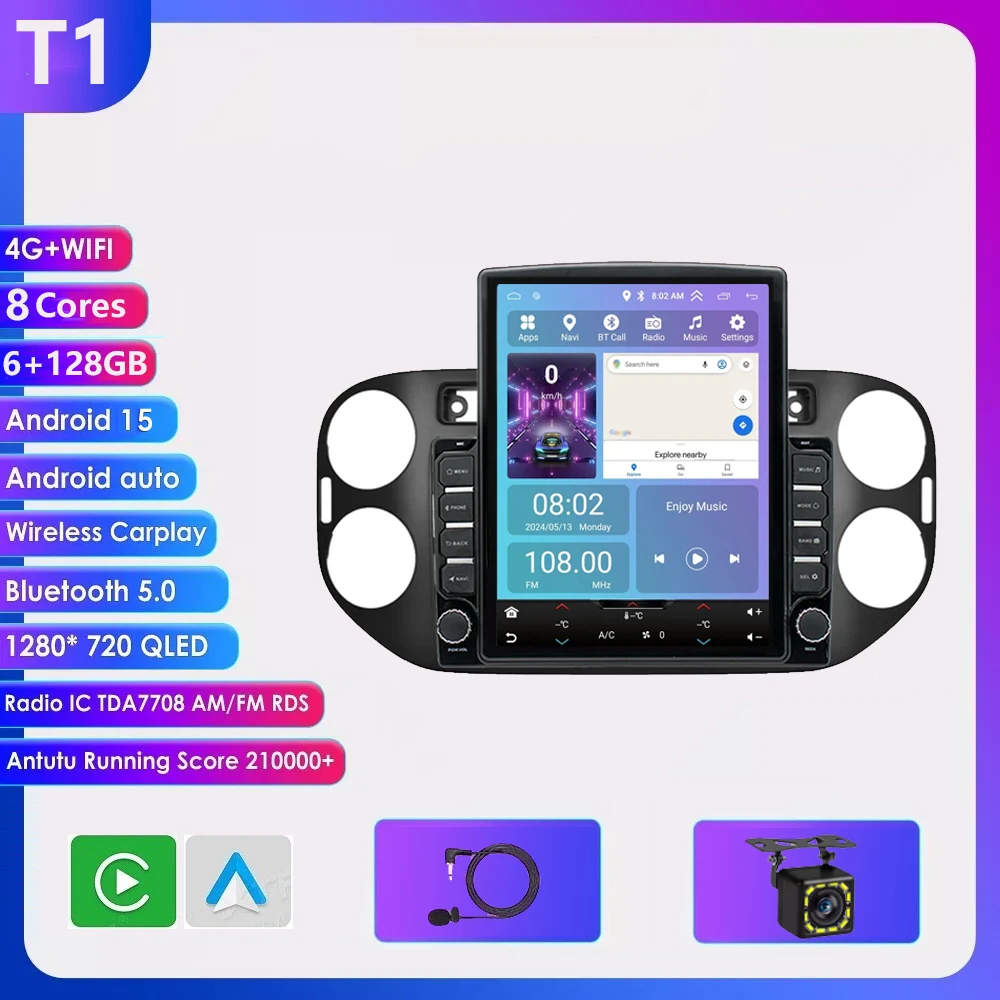 9.7 inch Android 16 Carplay Auto voor VW Volkswagen Tiguan 1 NF 2006 2008-2014 2015 2016 autoradio multimediasysteem GPS speler stereo - afbeelding 1