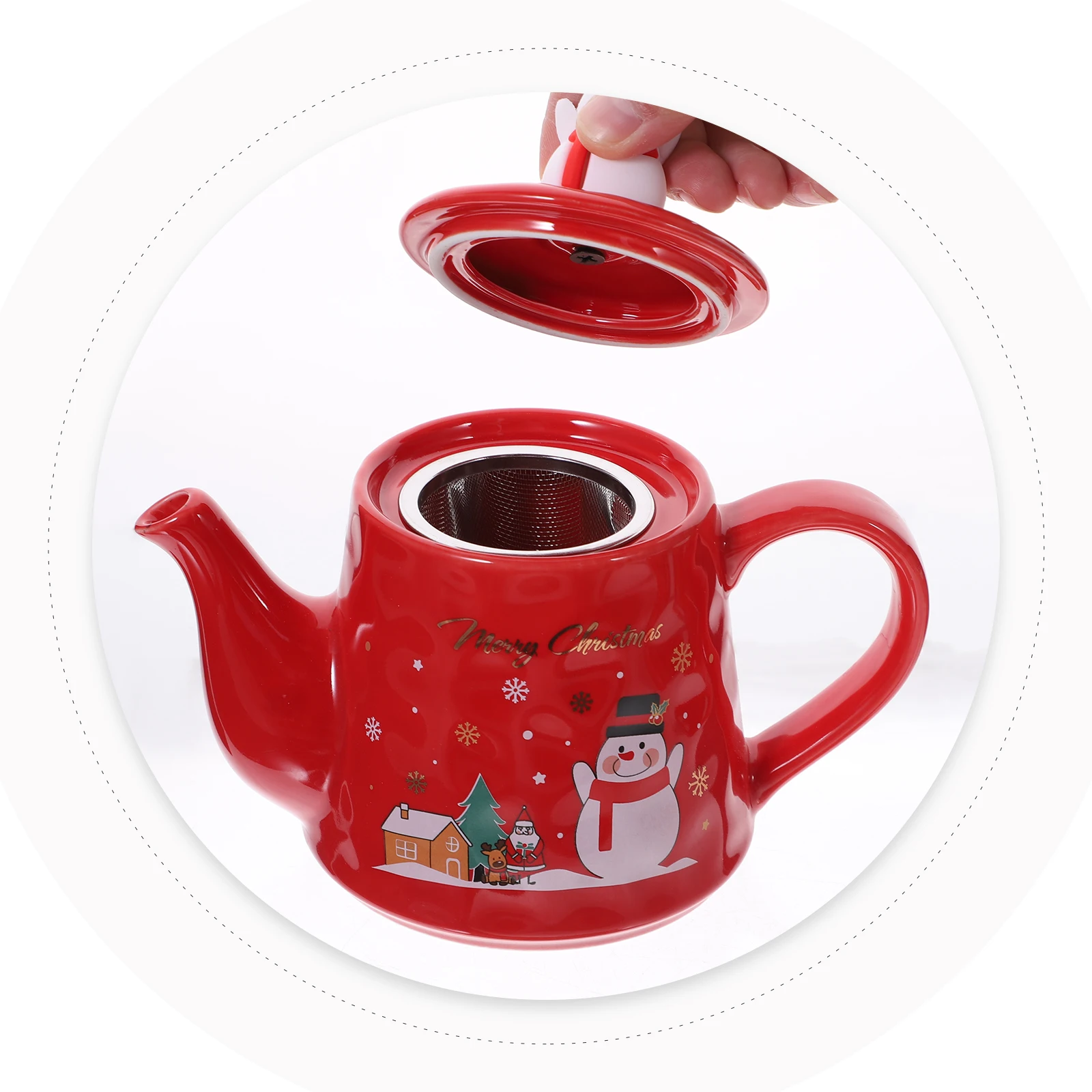 

1Set Christmas Ceramic Teapot and Tea Cup Retro Style Home Office Teaware Set Festive Xmas Gift Ceramic Teapot