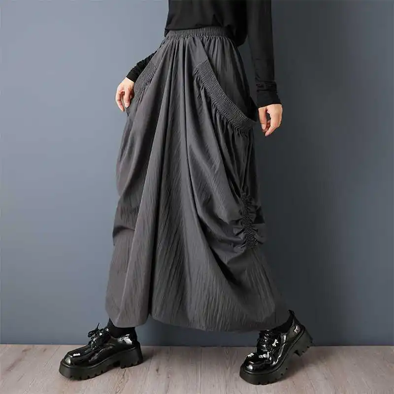 HKSH Spring Autumn New Women Skirt Elastic Waisted Irregular Pleated Versatile Elegant Streetwear Casual Y2K Tide Skirts HK16160