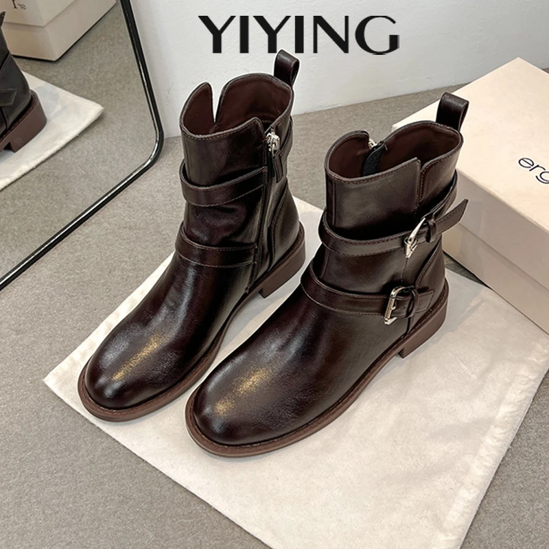 

Роскошные дизайнерские рыцарские сапоги для женщин, осенние коричневые сапоги до середины икры из искусственной кожи, женские слипоны на толстом каблуке для езды Botas Mujer2025