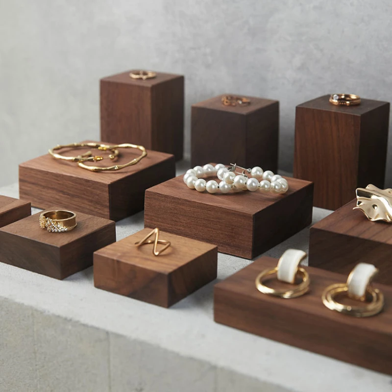 

Walnut Jewellery Display Photo Props Ring Bracelet Square Series Of Wooden Block Props