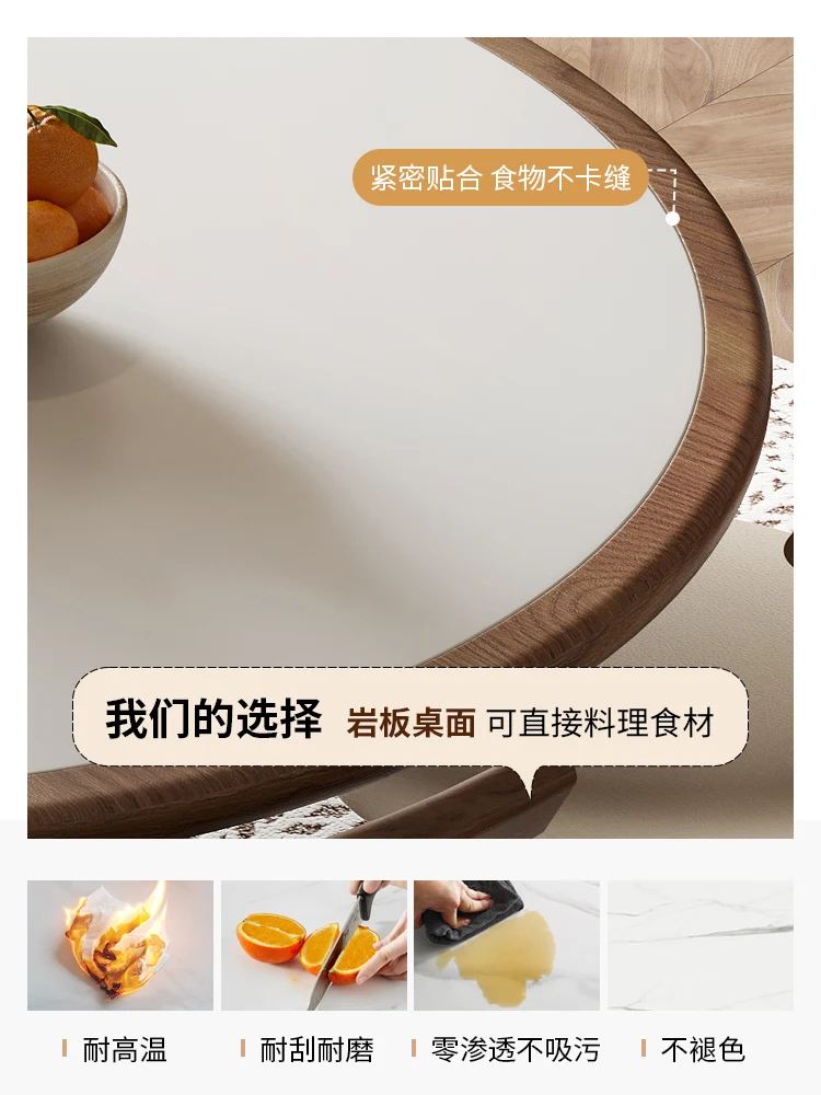 Retro solid wood rock slab round dining table Chinese medium and ancient style round dining table