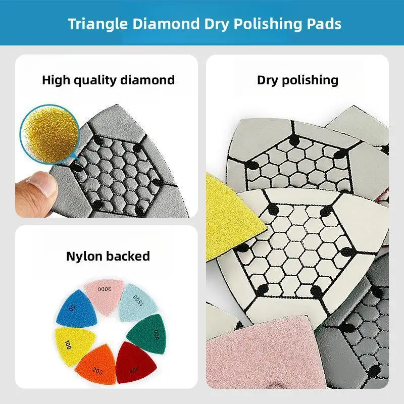 7Pcs Triangle Sanding Pad 90mm Diamond Dry Polishing Pad Sandpaper For Renovator Tool Multi-Function Oscillating Grinding Pads