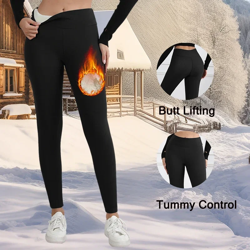 Autumn Winter Warm Fleece Women Leggings Velvet Thicken High Waist Tights Elastic Slim Solid Color Leggings Prevent Cold Tights