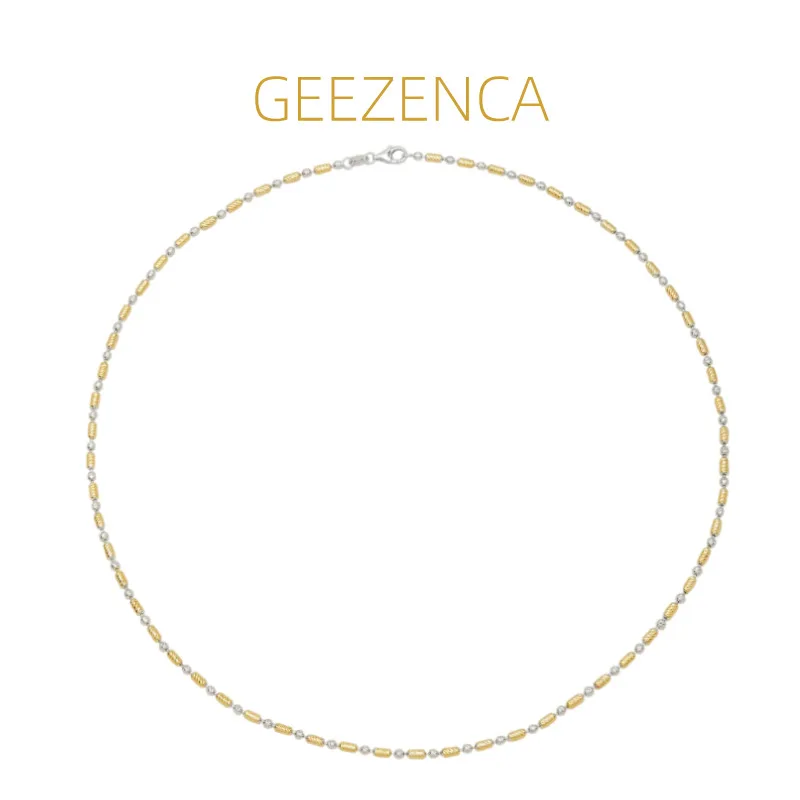 

GEEZENCA 925 Silver Two Toned 2.2MM Beaded Chain Necklace Womens Italian Luxury Jewelry Sparkle Trendy 51CM Stackable Necklaces