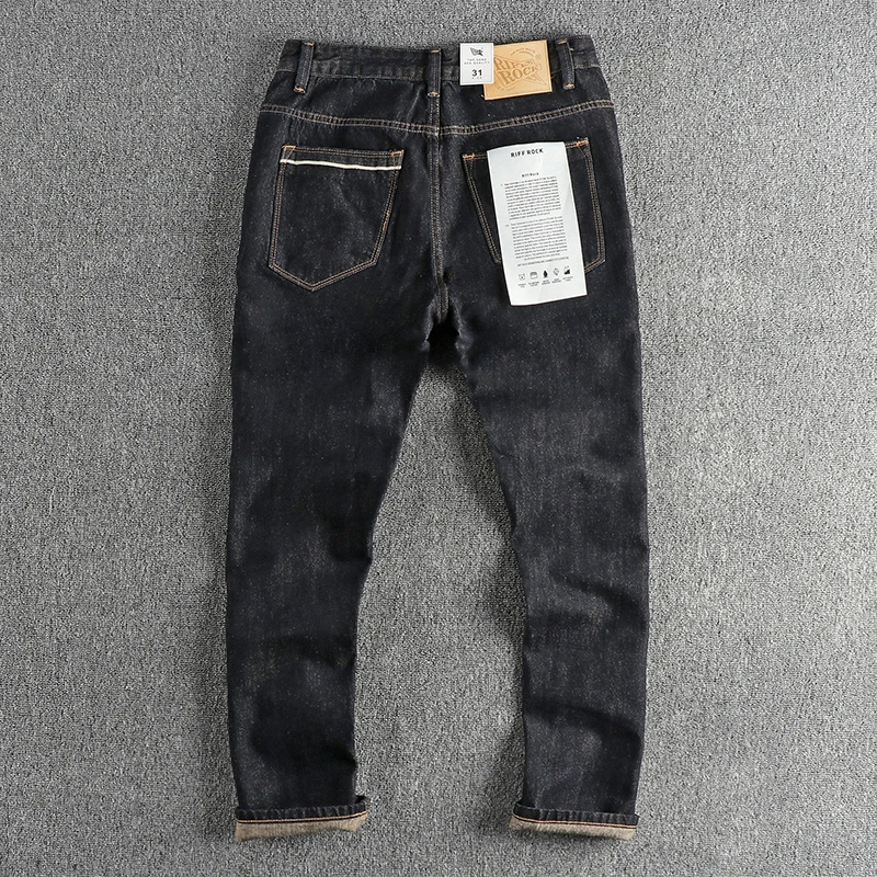 Vintage Skinny Jeans for Men with Red and White Stripes, Straight Legs and Natural Color for Autumn Fashion