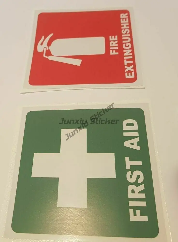 Classic Design FIRST AID FIRE EXTINGUISHER  STICKER SET WARNING DECALS Waterproof Decor Reflective Sunscreen