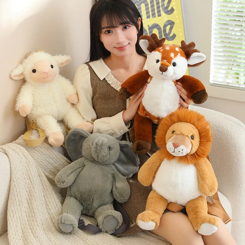 حقائب ظهر على شكل أسد الغابة والكوالا، دمى أرنب بأذنين طويلة، حيوانات محشوة لطيفة، حقيبة كتف كبيرة السعة، حقيبة ألعاب ناعمة للارتداء عبر الجسم