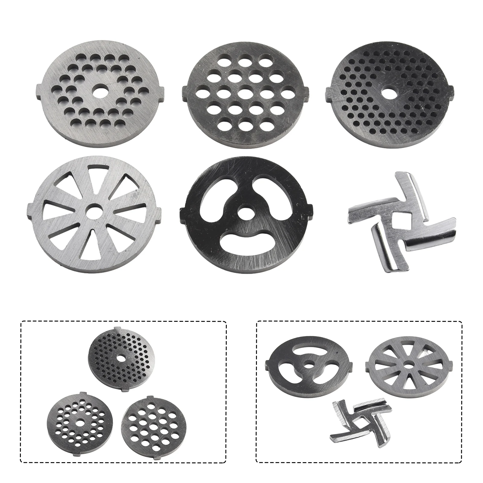 6 PCS Meat Grinder Discs Plates Grinding Blade Meat Grinder Disc Stainless Steel Food Grinder Accessories Kitchen Tool