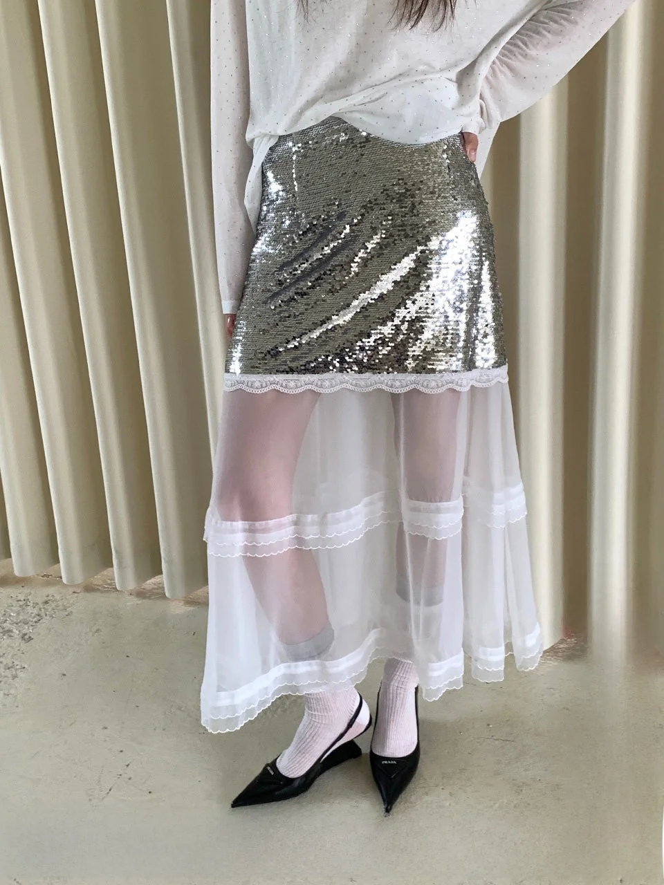 

Brand Fake Two-Piece f-Length Skirt High Waist A-Line Midi Skirt Simple Commute Sle Polyester Material