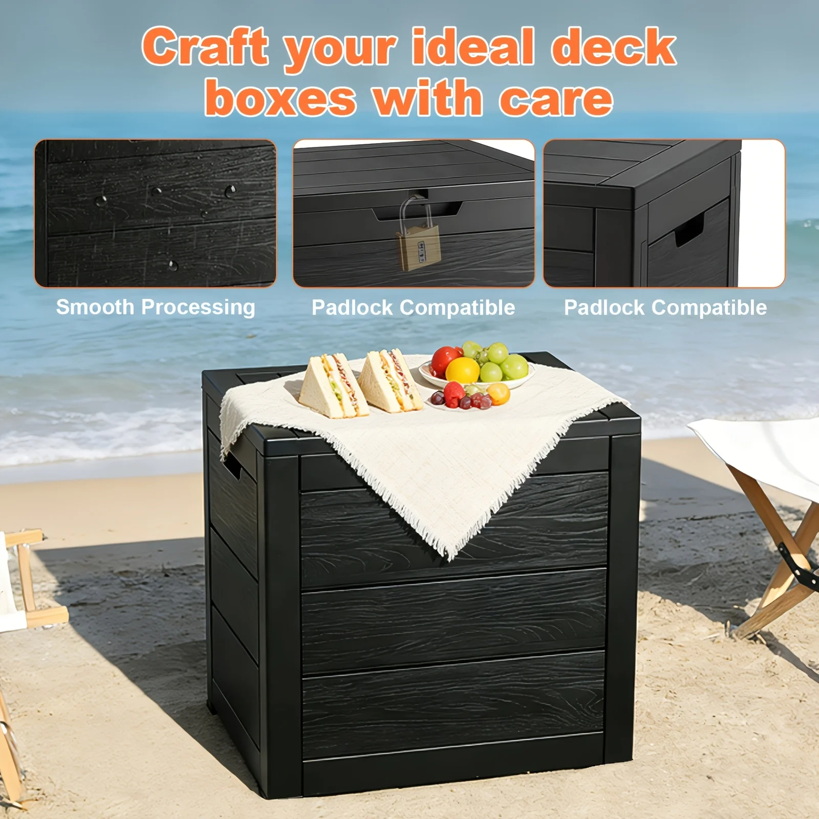 35 Gallon Large Outdoor Resin Storage Box With Lockable Lid - Heavy-Duty Deck Box For Patio Furniture Cushions, Pool Accessories view 4