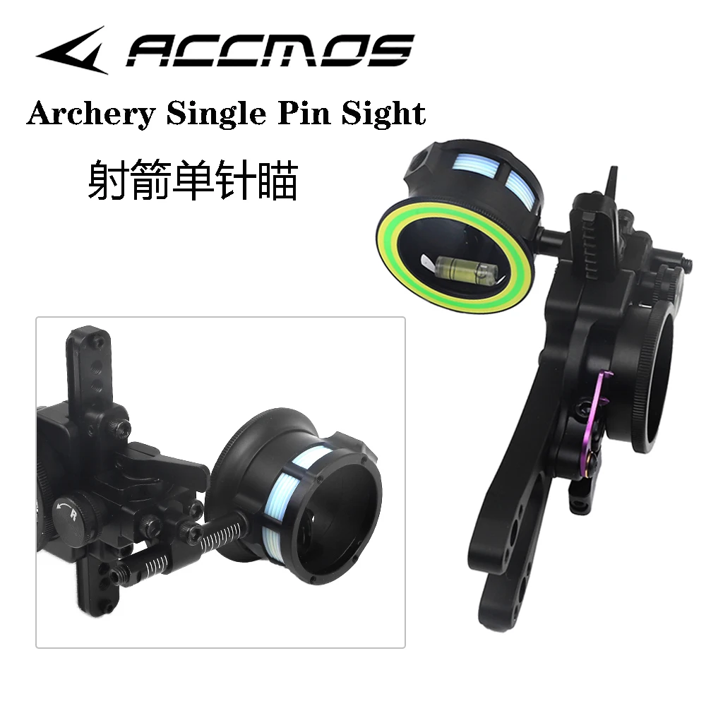 Archery Single Pin Sight Compound Bow Single Needle Aim Scope 4 Way Adjustable Shooting Hunting Accessory