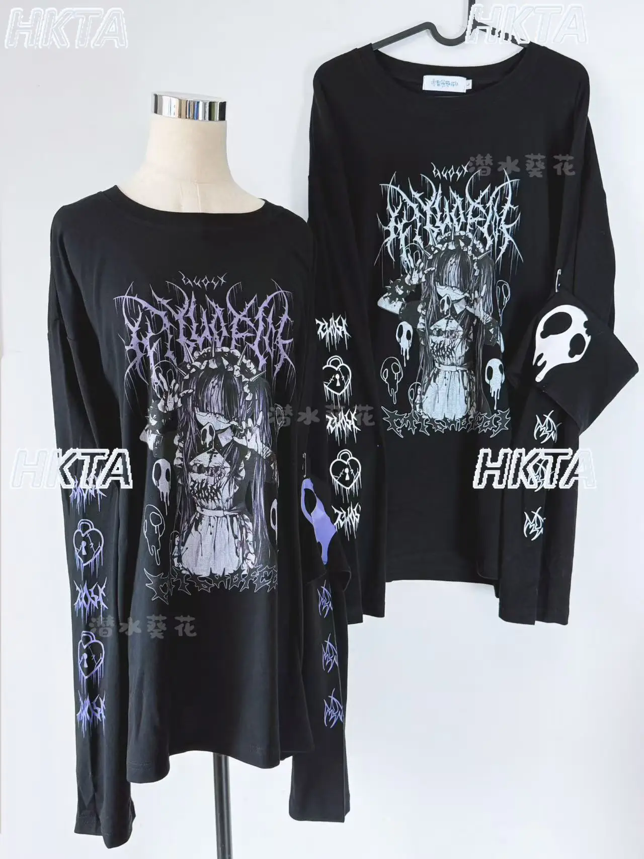 Original Dark Gothic Y2K Top Long Sleeve Tshirt Japanese Subculture Anime Graphic T-Shirts Autumn New Halloween Cosplay Clothes
