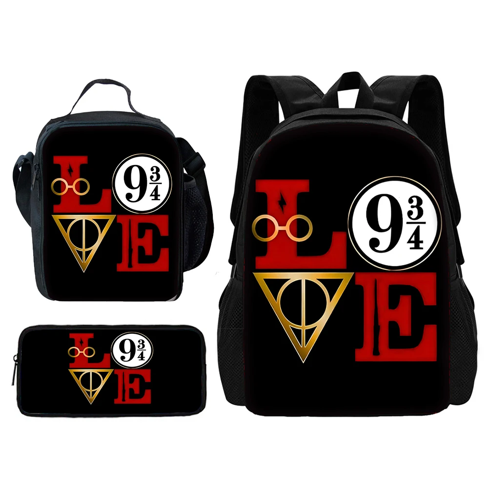 Cartoon H-Harries Wand Potters 3 pcs set Child School Backpack with Lunch Bags ,Pencil Bags School Bags for Boys Girls Best Gift