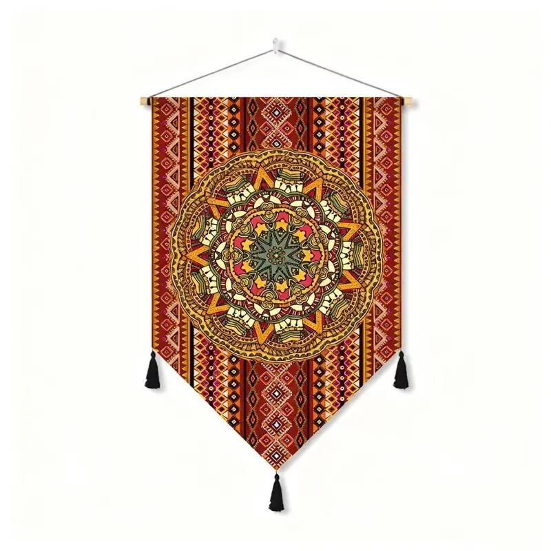 VIKAMA Ethnic Floral Mandala Tassel Pennant Tapestry Boho Wall Hanging Aesthetic Bedroom Dorm Living Room Home Decor