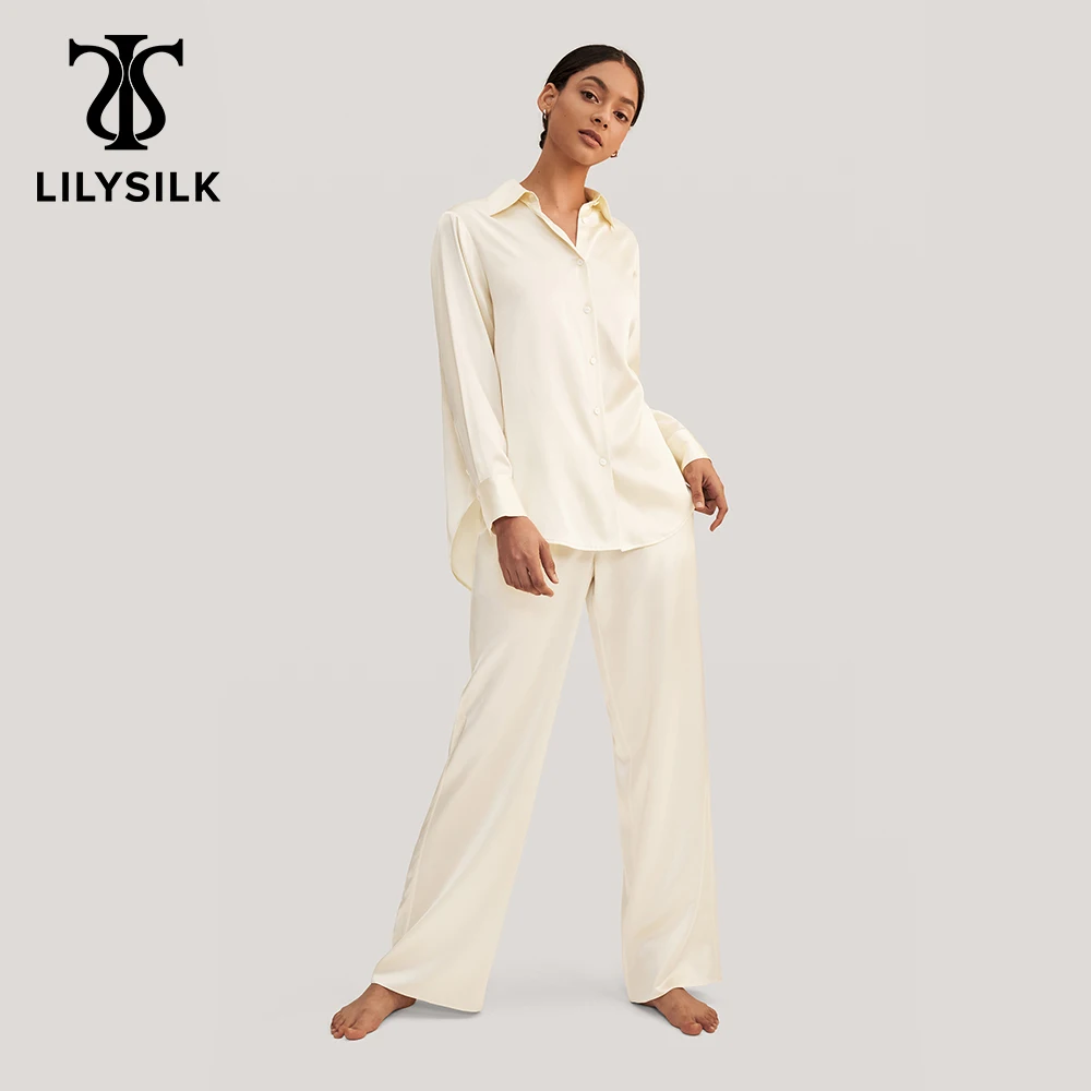 LILYSILK Women's Pure Silk Pajama Set Ladies Viola Oversized Sleepwear with Trendy Neutral Style for Relax and Casual