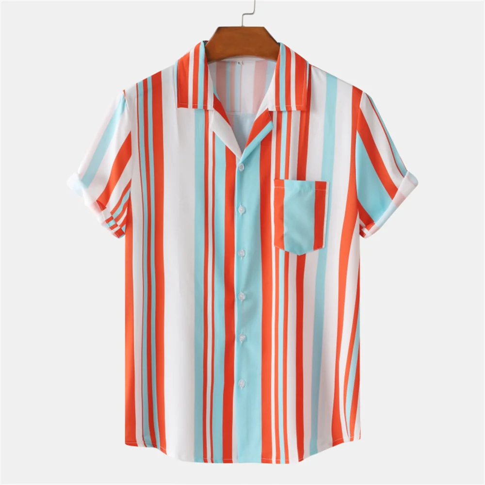 Summer Men Stripe Casual Shirts Hawaiian Beachwear Streetwear Fashion 3d Print Short Sleeve Holiday Imported Clothing Floral