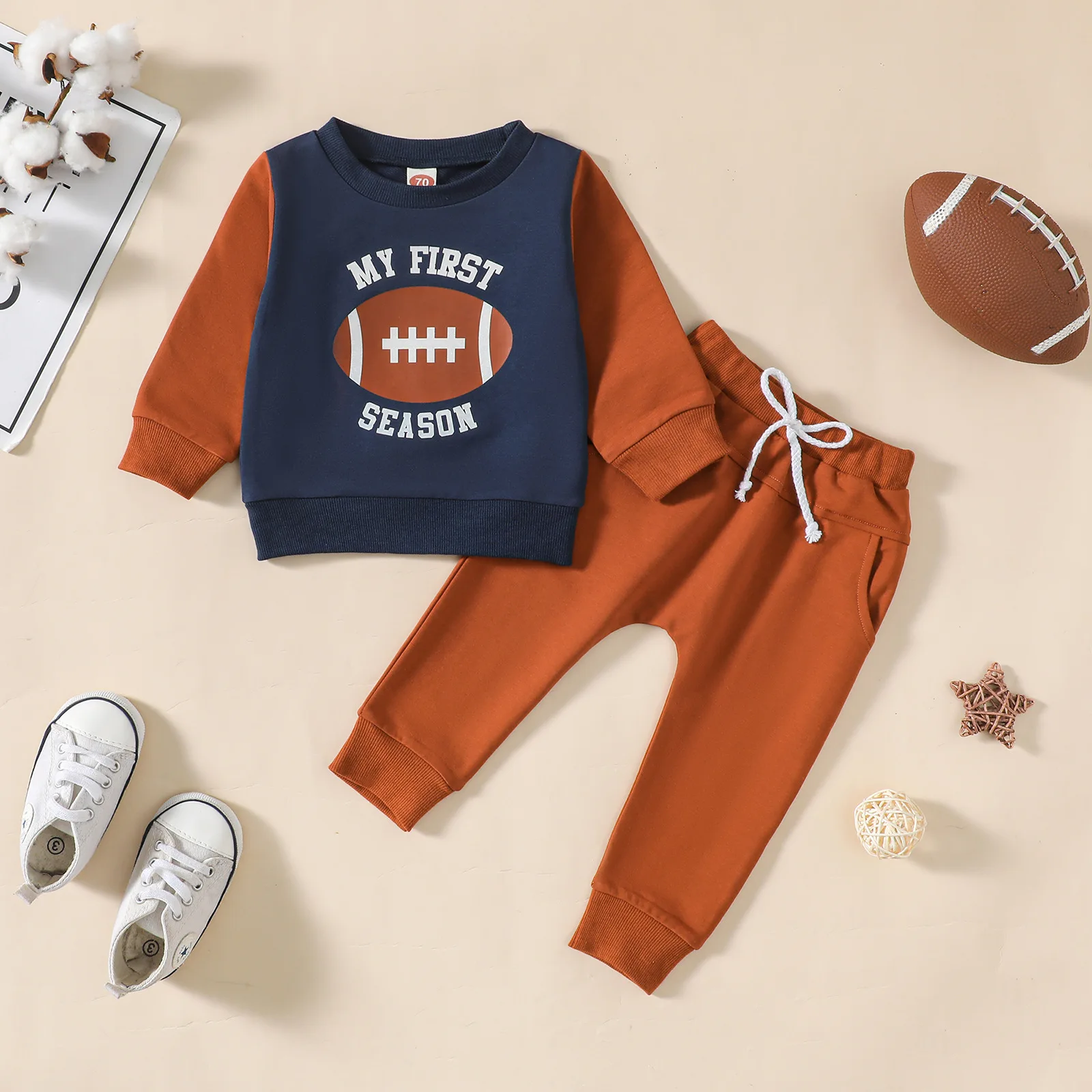 

Baby Boy Clothes 4 Piece Football Outfit For Infant Baby Boy Crewneck Shirts Sweatshirt Pullover Flare Baby Boy Complete Outfit