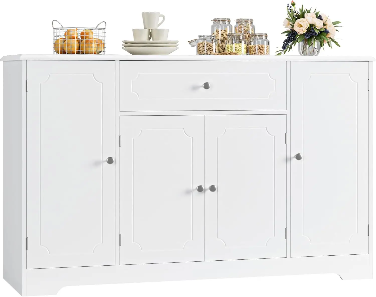 Современный белый буфет с ящиком и дверцами, большой шкаф для хранения вещей 47,2 дюйма с регулируемыми полками для кухни, Di
