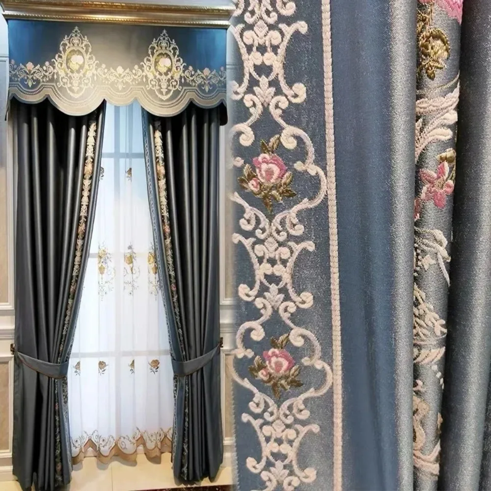 Jacquard Glossy European Luxury Curtains for Living Room Bedroom Dining Study Custom Size Retro High Precision Windows Decor