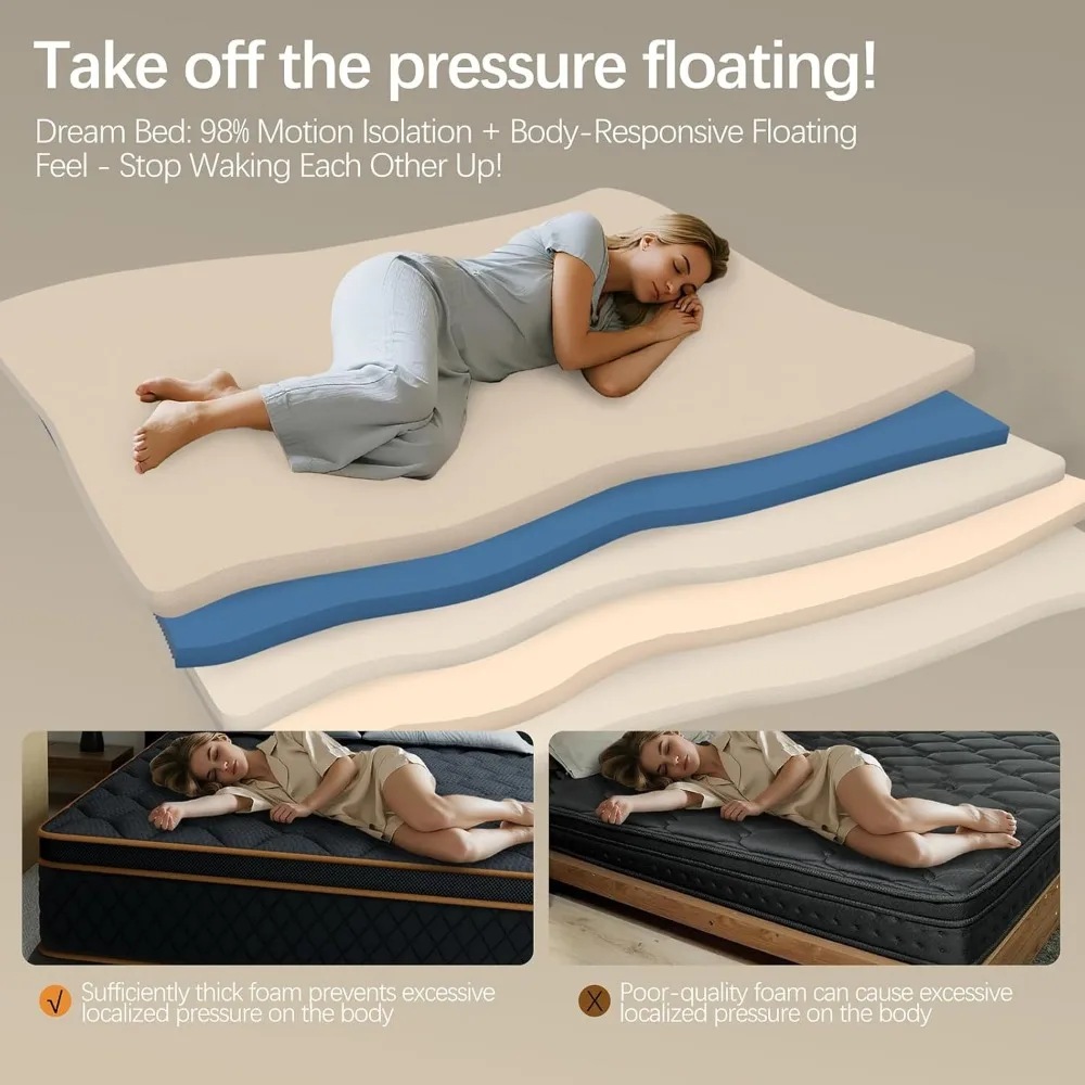 مرتبة هجينة مقاس 12 بوصة مع ملفات جيب ورغوة جل تبريد لدعم العظام وتخفيف آلام الظهر #6