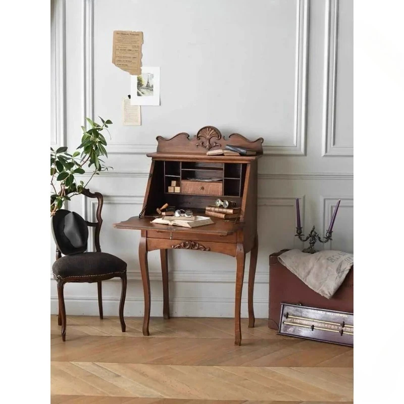 French medieval solid wood carving flower dresser, American multi-functional folding locker high-end furniture