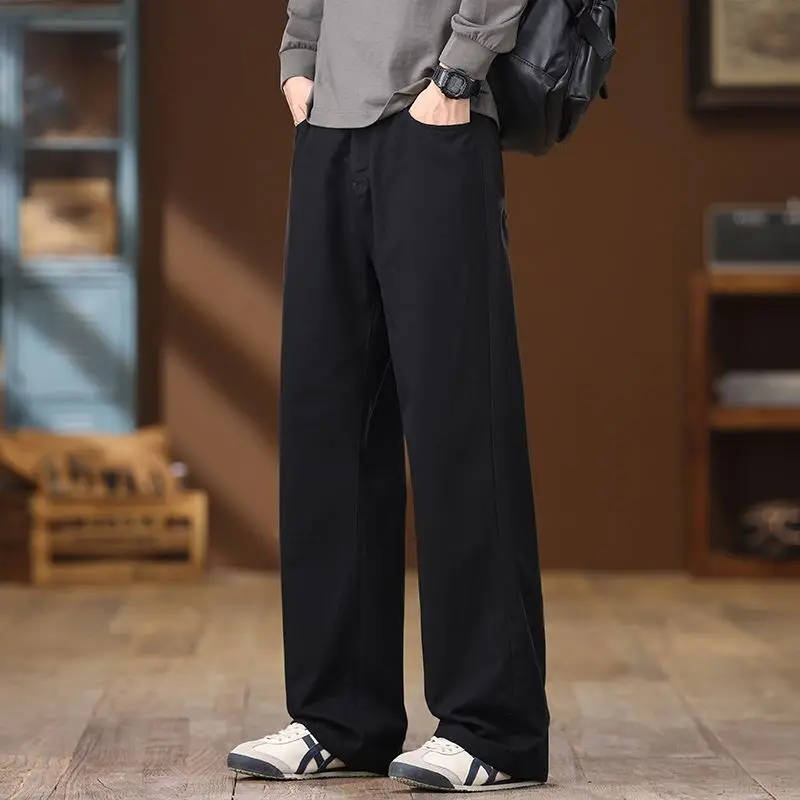 الرجال مستقيم فضفاض سراويل تقليدية الصلبة تمتد موضة القطن فضفاض الاتجاه بنطلون الشارع الشهير العلامة التجارية الذكور السراويل رجل السراويل