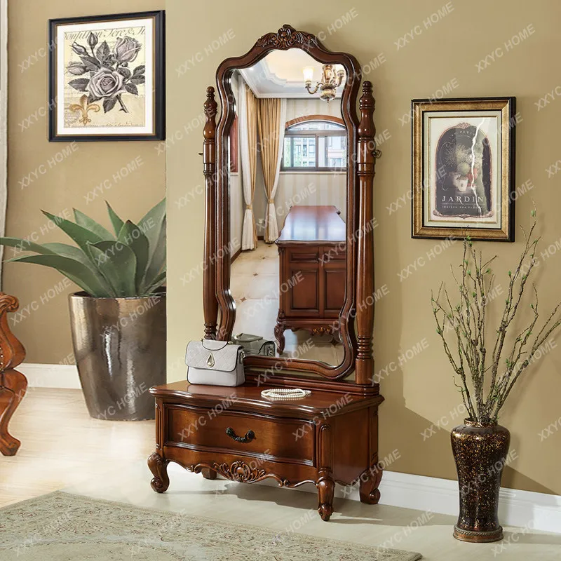 Solid wood dressing  floor fitting storage , bedroom retro style changing , makeup mirror