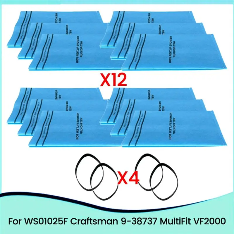 【HIGH GRADE】WS01025F2 Wet Dry Filter Bag For Craftsman 9-38737 Vacuum Cleaners With Retaining Bands Replace VF2000 12+4