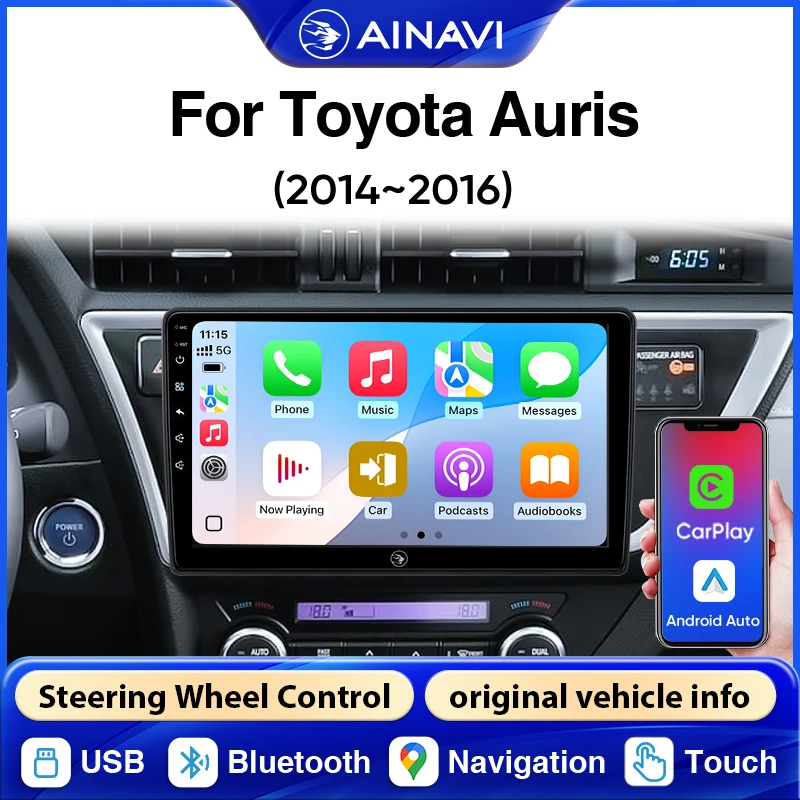 Radio para Auto AINAVI para Toyota Auris E160 E170 2003-2020, 2Din, Bluetooth, Carplay Inalámbrico, Android Auto, Pantalla Carplay para Auto, Sistemas Inteligentes para Auto, FM, USB, 9 Pulgadas