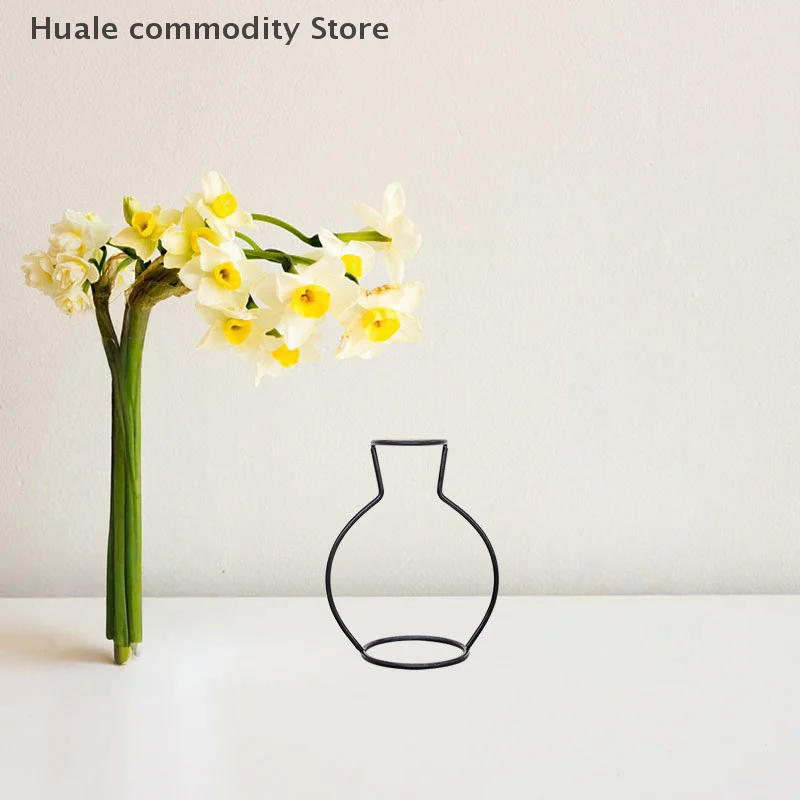 1szt Retro Iron Line Table Vase Pot Ornament Metalowy uchwyt na rośliny Nordic Styles Flower Home Decorations
