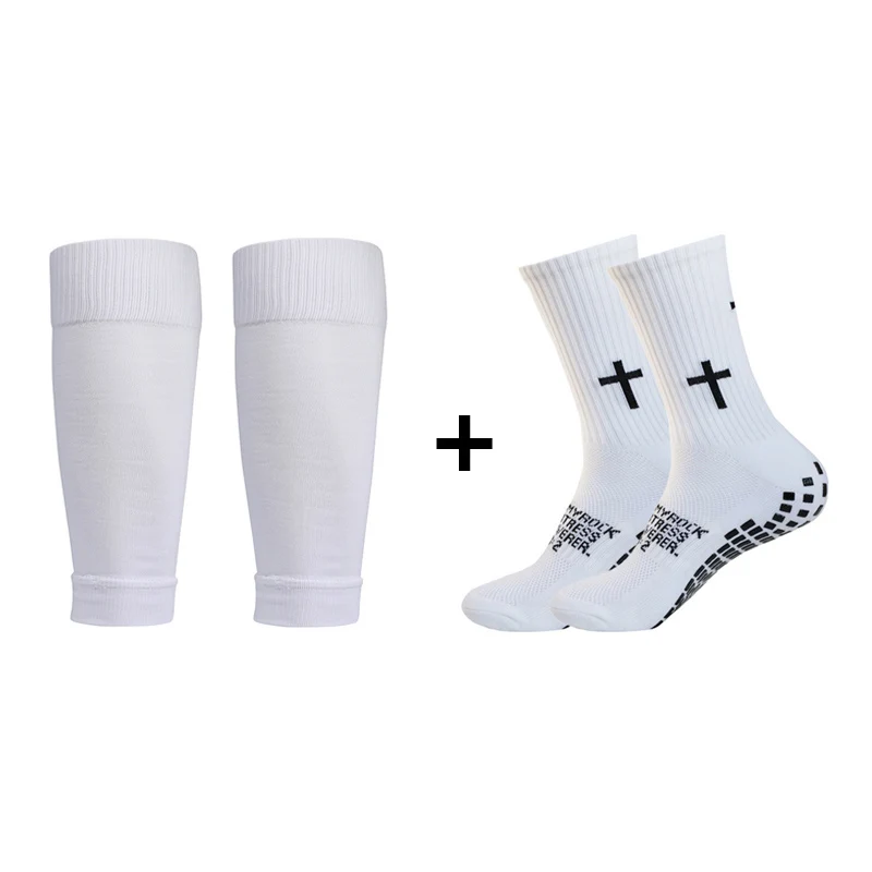 2 Pairs Set Non-slip Football Socks and Knee Pads Calf Sleeves Men Women Outdoor Sports Socks Breathable Basketball Soccer Socks