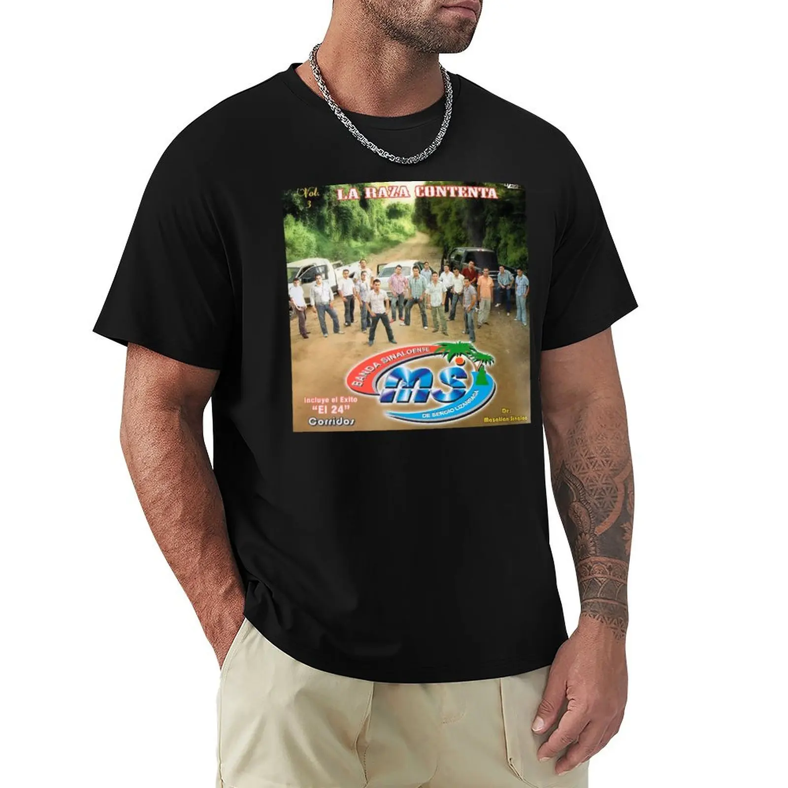 Banda MS - La Raza Contenta álbum 2007 Camiseta con estampado de moda informal de manga corta