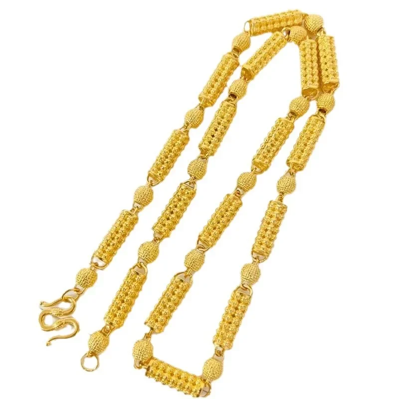 NovaGlod Luxury 24K real gold jewelry hollow cylindrical beads men and women au9999 gold chain European and American accessories
