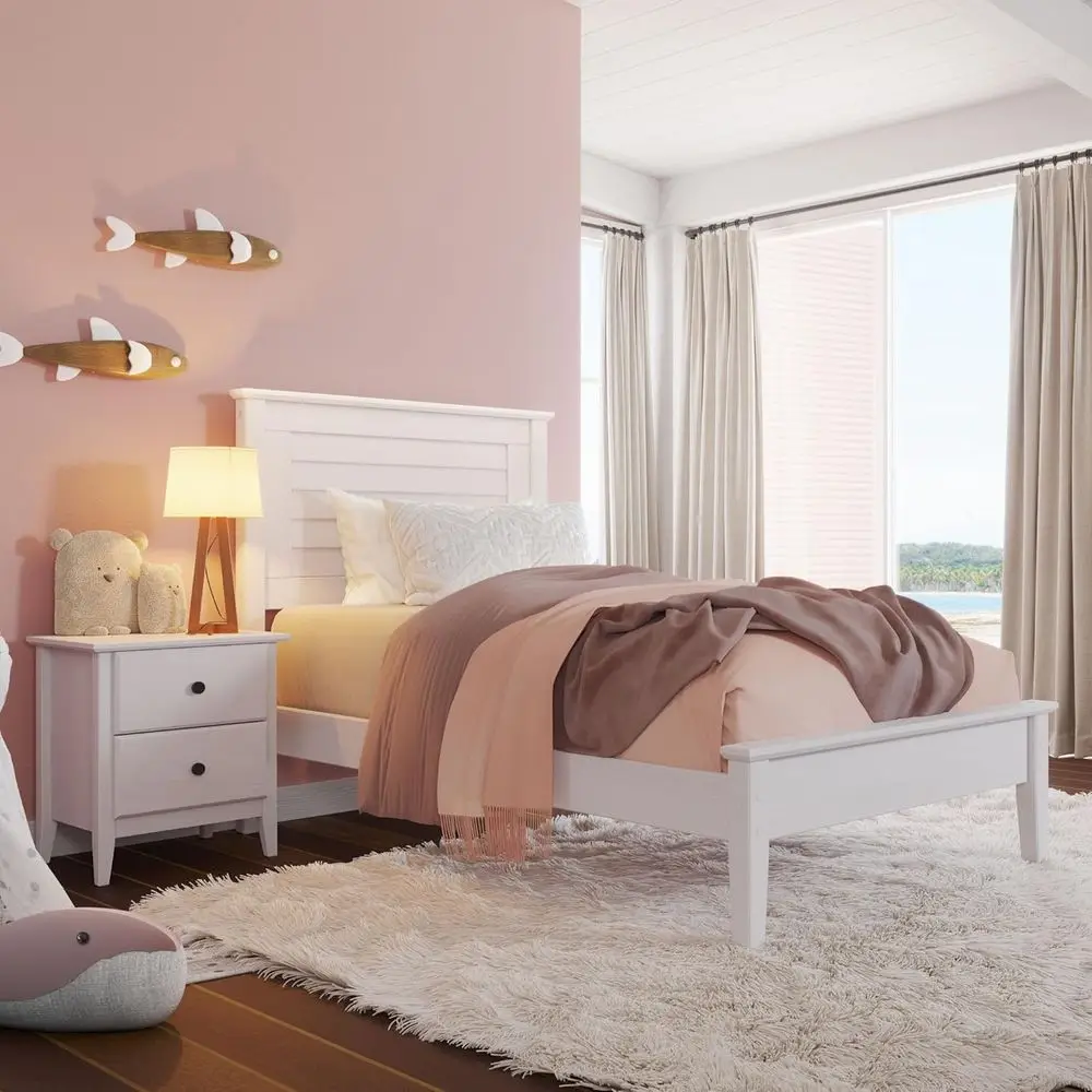 

Grain Wood urniture Greenport Solid Wood Platorm Bed, Twin Size, Brushed White