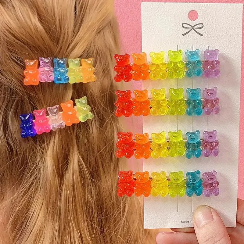 Colorful Kawaii Bear Hairpin Resin Geometric Sweet Cool Versatile Bear Hair Clip Lovely Premium Feel Korean Hair Accessories