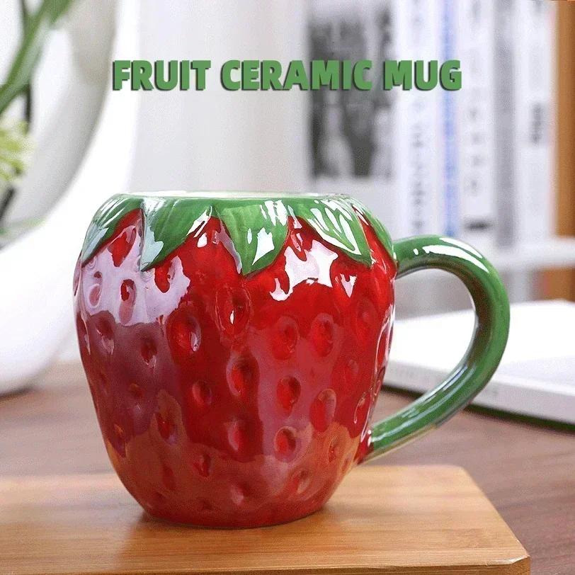 3D Creative Fruit Ceramic Mug Coffee Mugs Strawberry with Handle Children's Milk Cup Personalized Fruit Shape Office Water Cups