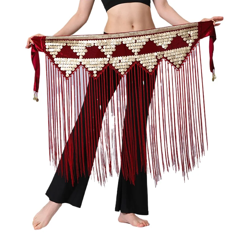 New Belly Dance Belt Hip Scarf Triangle Mesh Diamond HipTowel Multi Layer Tassel Beaded Waist Chain Group Versatile Practice