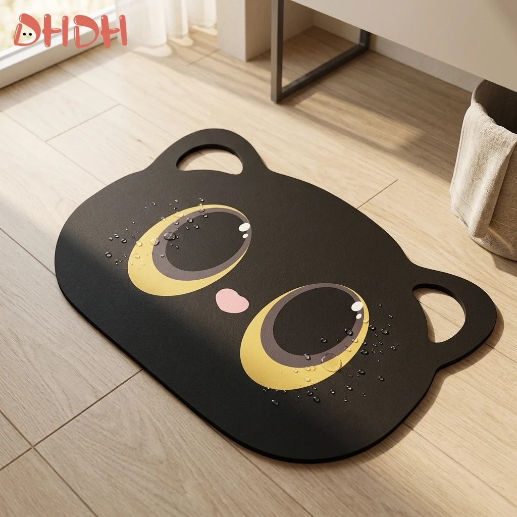 Premium Black Cat Diatom Mud Quick Dry Bathroom Mat Professional Anti Slip Strong Absorption High Quality Cartoon Shape Advanced