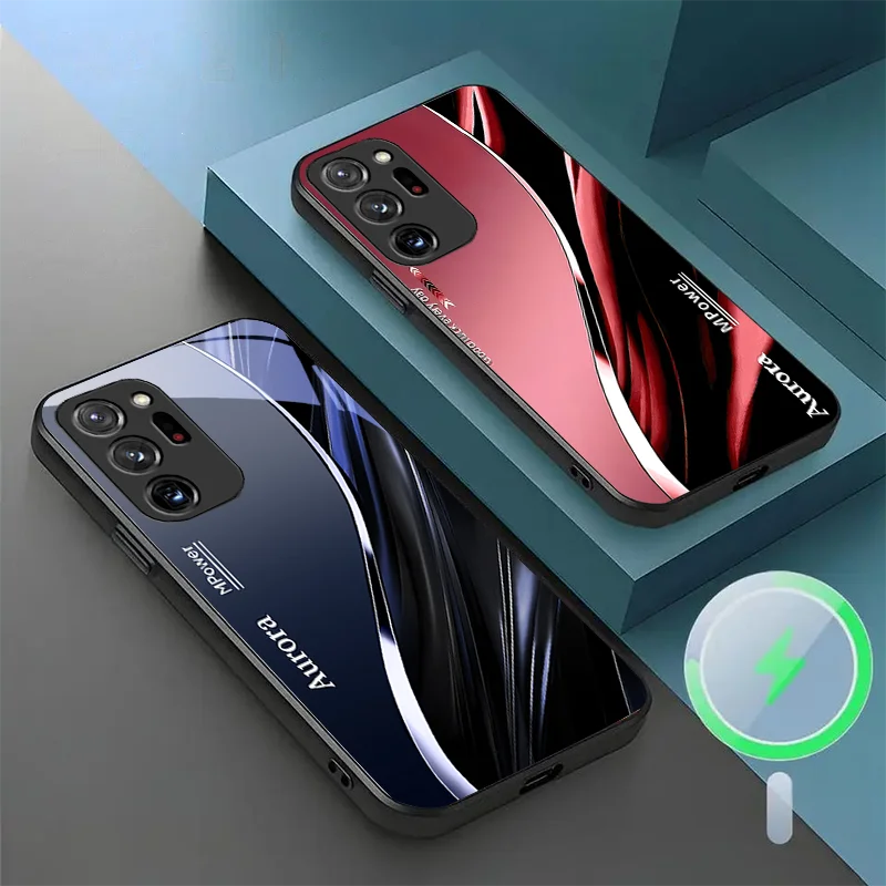 For Samsung S 23 25 4 5 G 24 21 Ultra 22 FE 20 26 Magnetic Glass Phone Case Aurora Light Shadow Men Women Dust Protective Cover