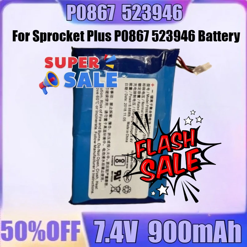 

For Sprocket Plus P0867 523946 Battery Printer Battery New P0867 7.4V 900mAh High Quality Battery