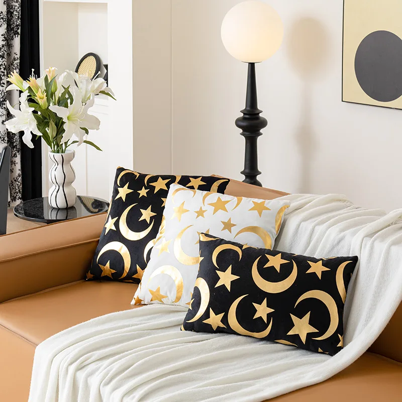 Gold Moon Star Cushion Cover Soft Velvet White Black 45x45cm 30x50cm Home Decoration Pillow Cover for Living Room Sofa Couch