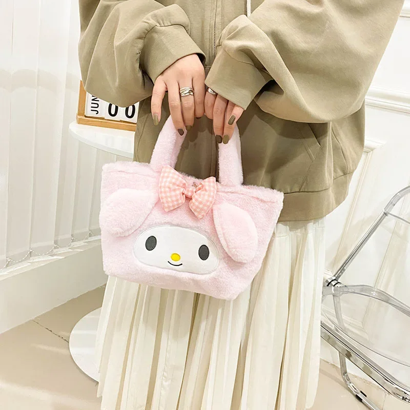 Kawaii Sanrio Pluszowa torba My Melody Kuromi Cartoon Animal Handbag Cute Cinnamoroll Storage Tote Bags Women Girls Birthday Gifts